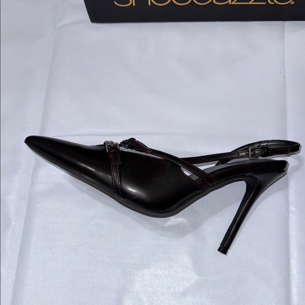 Shoe Dazzle Black Stiletto Heels with X-Strap Size 10 - Picture 5 of 11